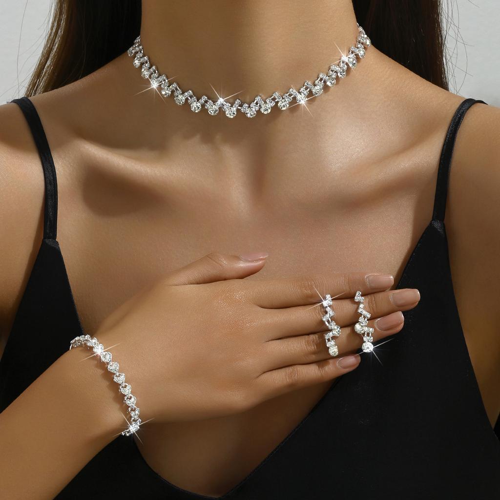 Wedding Evening Dress Necklace Bracelet Earrings Accessories Bridal Jewelry Ladies Three-piece Set