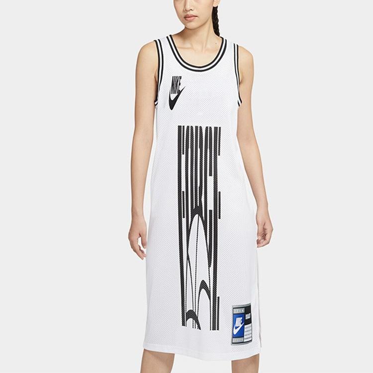 Nike Round Neck Mid-Length Creative Pattern Knitted Breathable Sports Casual Sleeveless Dress Women Dresses White CU6788-100