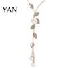 Exquisite Necklace Faux Pearl Tassel Leaves Pendant Accessories Sweater Chain Jewelry Gift for Women