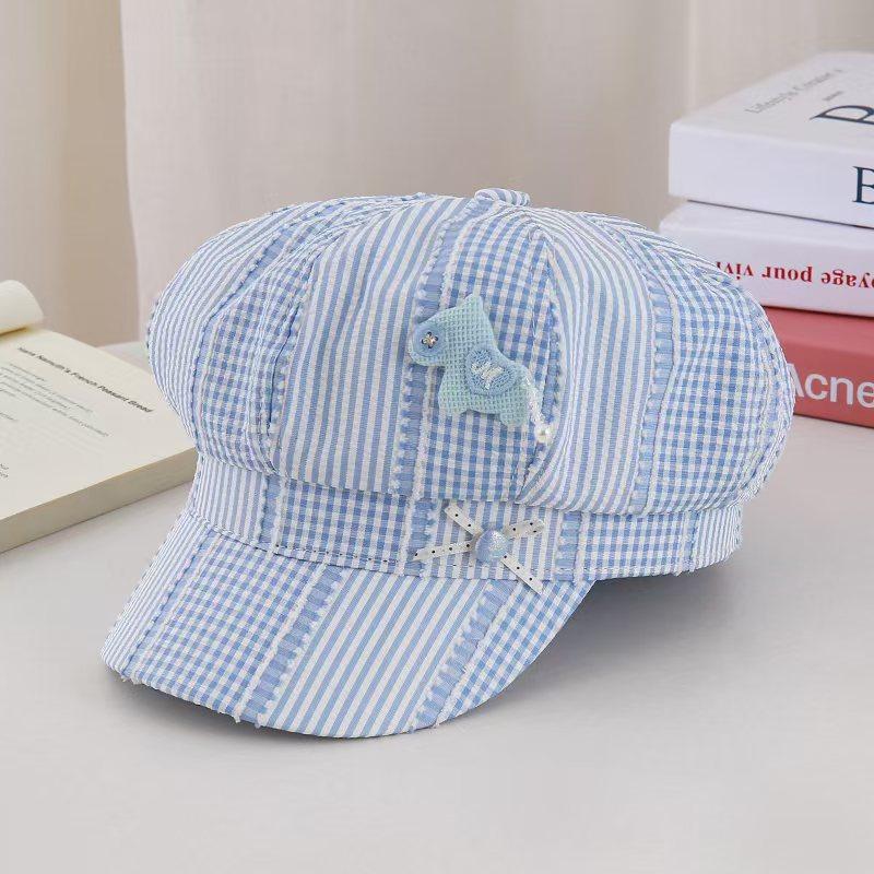 Sweet Button Love Plaid Octagonal Beret Women'S Big Head Circumference Show Face Small Fashion Versatile Newsboy Painter Hat