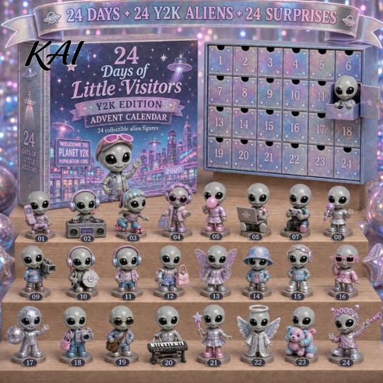 Festive Home Decor Ornaments 2026 Spirit Advent Calendar, 24-Day Countdown Mini Figure Set, Elf Alien Desktop Decoration for Christmas Fairy Ornament