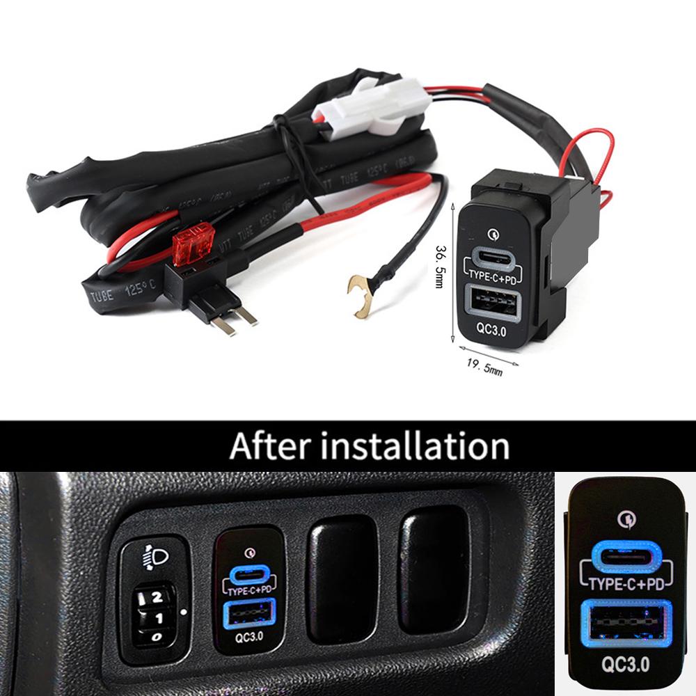 PD QC3.0 Car Charger Type-c PD USB QC3.0 Adapter Modified Charging Socket for Outlander LancerEX Pajero Sport ASX V73 V93 V97