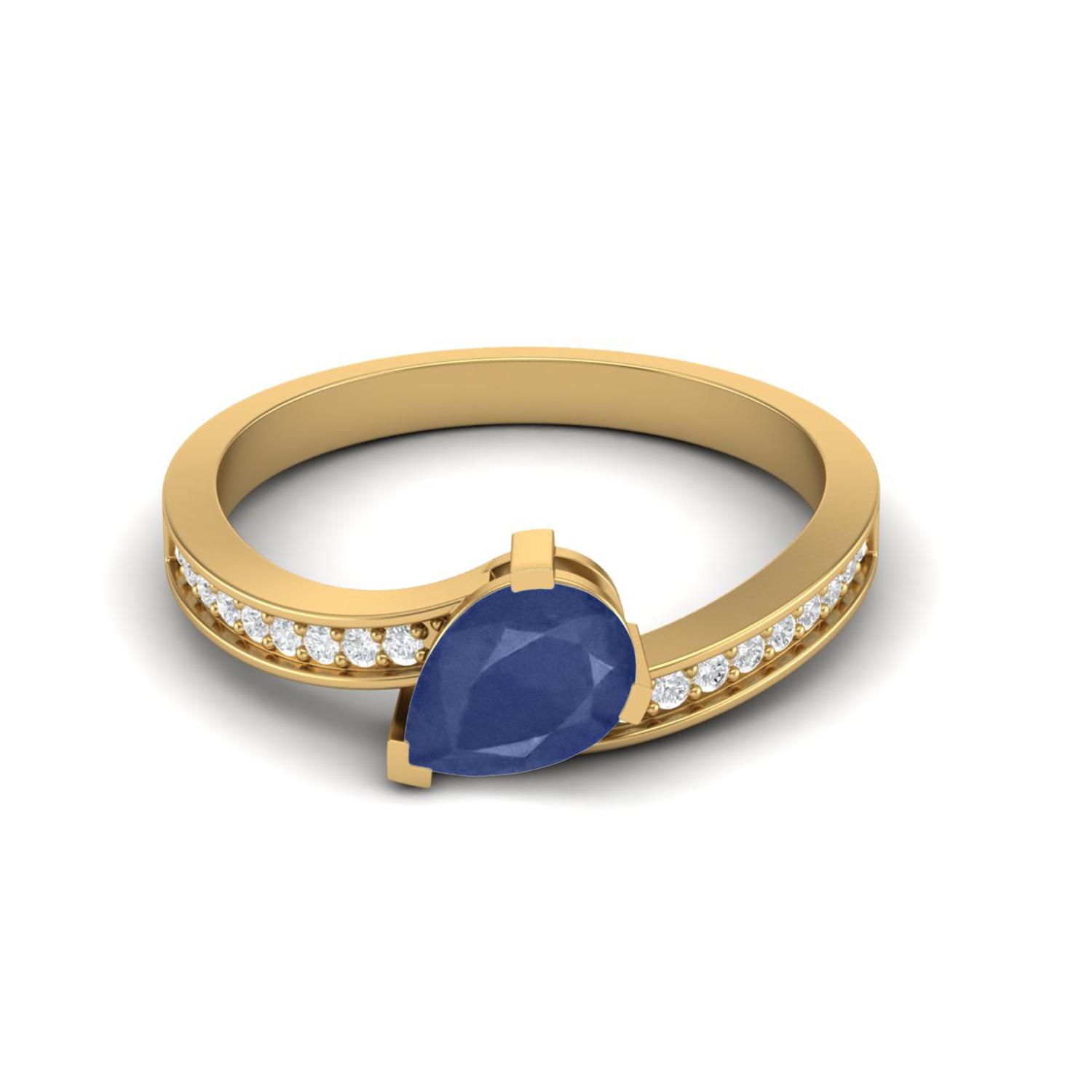 7x5mm Pear Blue Sapphire 925 Sterling Silver Gold Vermeil Solitaire Women Bypass Engagement Ring