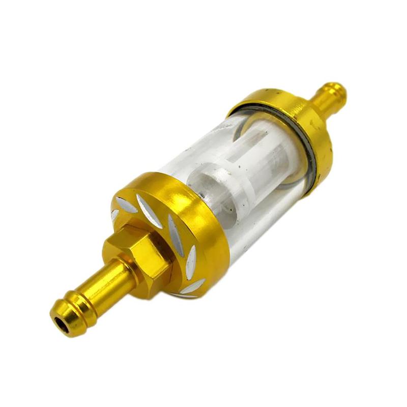 Washable Motorcycle Inline Fuel Filter Gold Aluminum Glass Mesh 8mm Universal Replacement for Scooter ATV Pit Bike