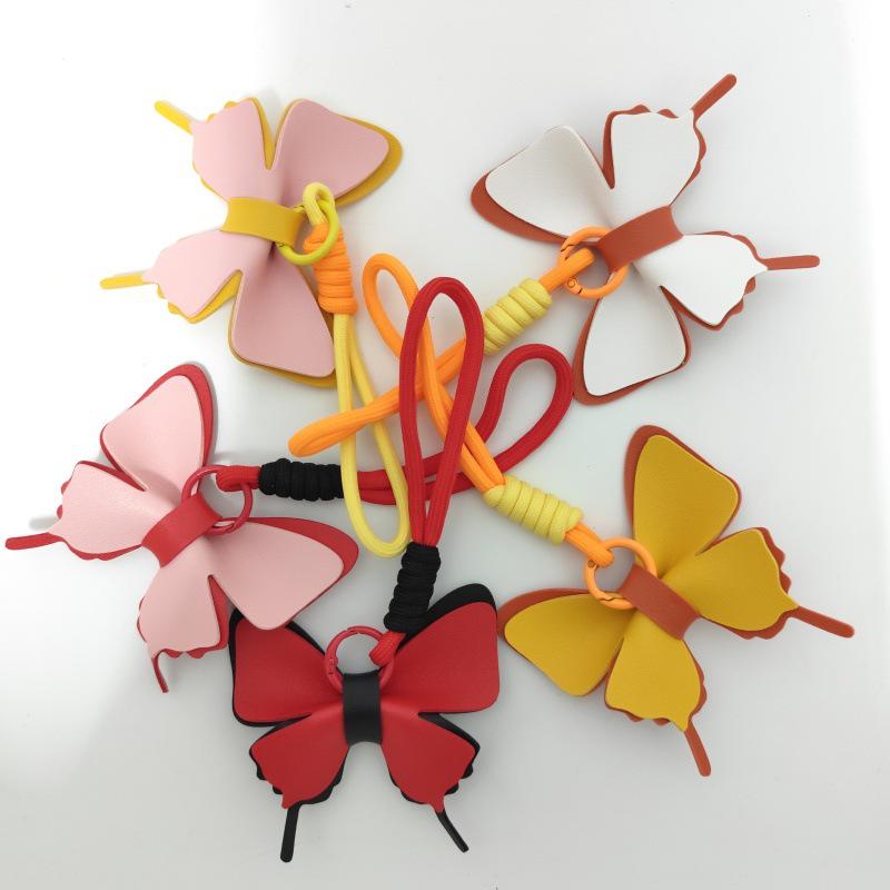Colorful Leather Butterfly Pendant - Car and Bag Hanging Ornament with Cotton Rope