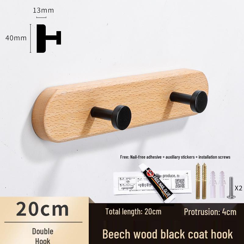 Solid Wood No-Punch Adhesive Coat Rack: Tiered Entryway/Wall/Door Mount Hanger