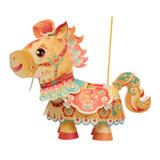 

Year of The Horse Lantern Material Pack DIY Lantern Kit with Rotating Head Moving Parts And Built-in Lighting Effects Traditional Zodiac Decoration жовтий