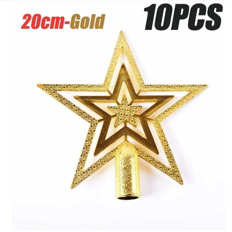 50PCS Christmas Day Christmas Tree Plating Tree Top Star Decoration Gold and Silver Five-Pointed Star Hanging Decoration