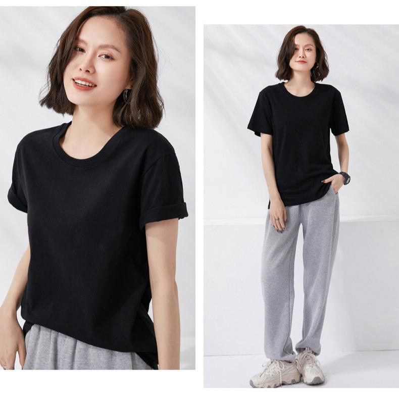 IHUASU Solid Colour T-shirt Short-sleeved Spring and Summer Women's Loose Cotton Half-sleeve O-neck Thin Top Body Shirt