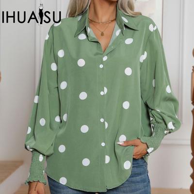 Women's Polka Dot Print Lantern Sleeve Shirt Women's Long Sleeve Blouse Tops