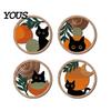 Animal Wall Decoration 4Pcs Black Cat Decor Set, Boho Cartoon Hanging Art, Set Farmhouse Rustic Wooden Plants Sign for Bedroom Living Room