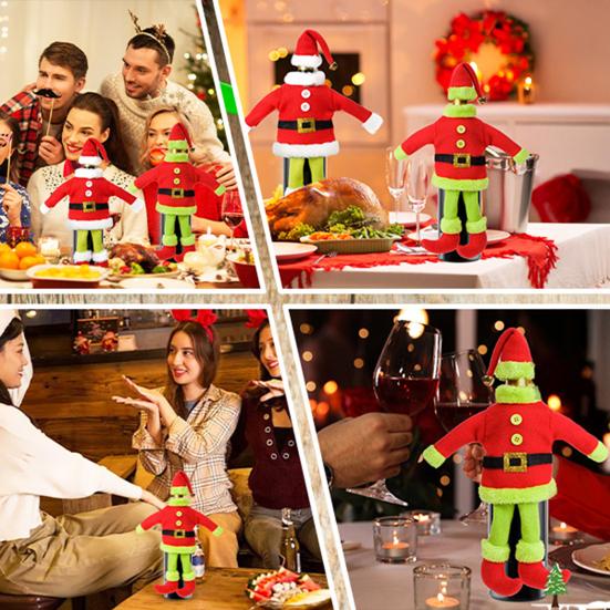 Santa Suit Wine Bottle Cover Christmas Wine Bottle Topper Covers with Leg And Hat Holiday Dining Table Centerpiece for Xmas Party Decor