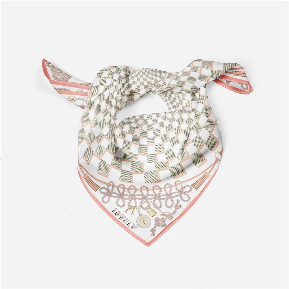 Twill Silk Scarf Woman Tassel Painting Square Scarves Wraps Bandana Small Hijabs Silk Foulards Tie Headband Neckerchief 53CM