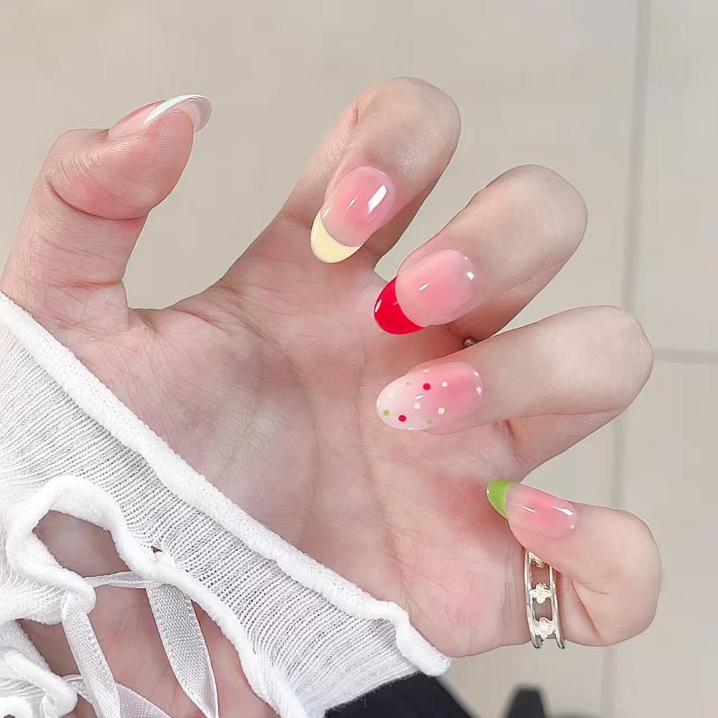 Ins Macaron French Girl Blush Nails: Energetic, Color-Changing, Cute Rainbow Nail Art for Students