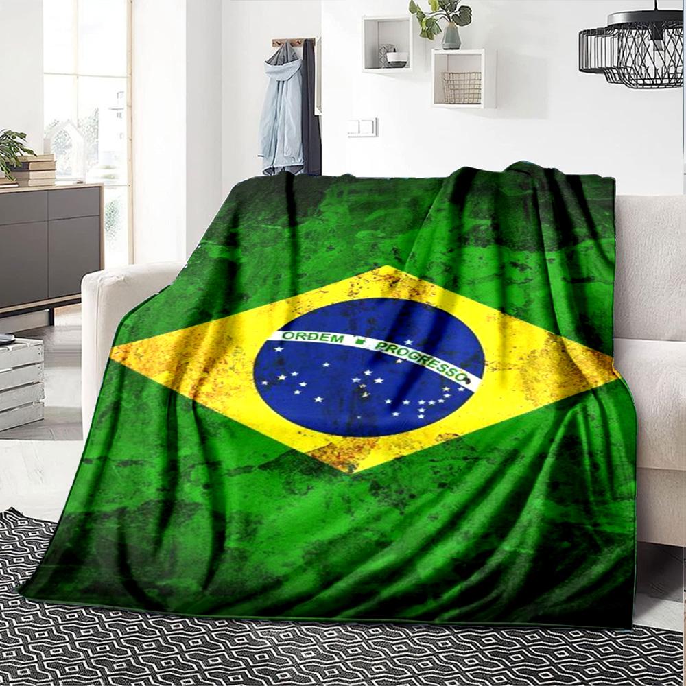 Bandeira Brasileira Print Flannel Blanket High Quality Warm Comfortable Cover for All Seasons Perfect for Gifts Home Decor