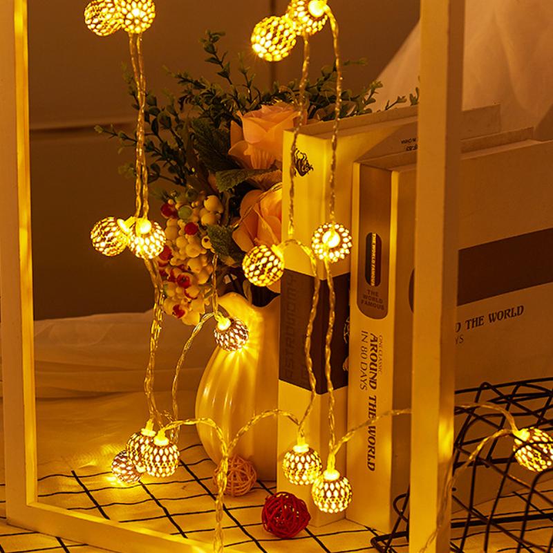 LED Solar Hohl Marokkanische Kugel Lichterkette Feiertag Außenhof Kugel Dekoration Laterne 1.5m 10led/3m 20eld/6m 40led