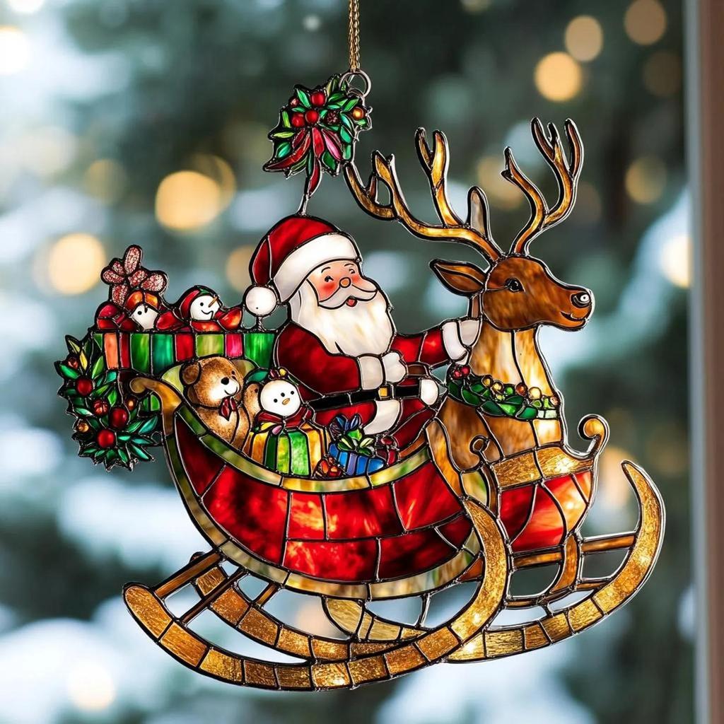 Santa Claus Sleigh Acrylic Sun Catcher - Christmas Window Decoration Gift