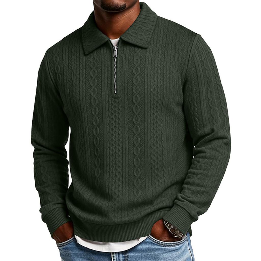 Men's Long Sleeve Jacquard Polo Shirt Half Zipper Collar Knit Sweater Pullover Casual Pullover Top
