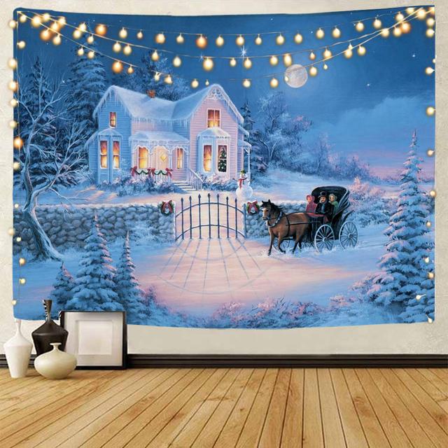Christmas Snow Scene Santa Claus Tapestry Gift Background Decoration Tapestry Christmas Party Decoration Tapestry