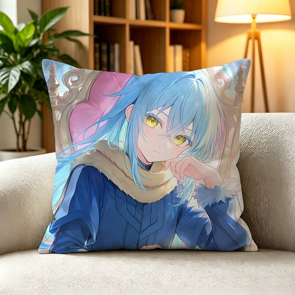 C-Cute Blue Slime Isekai Rimuru Tempest Anime  Square Double-Sided printed Pillow Case Bedroom Bedside Pillow Sofa Cushion Cover