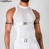 Men Summer O Neck Sleeveless Patchwork Stretch Casual Sport Hollow Tank Tops