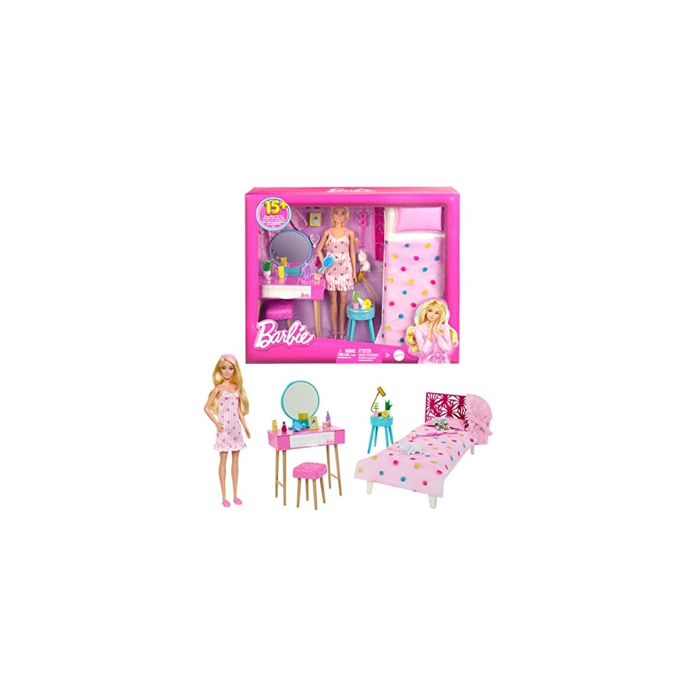 

Mattel Barbie Cute Pink Bedroom Playset for Dolls Inspired by Barbie Movie Ages 3+