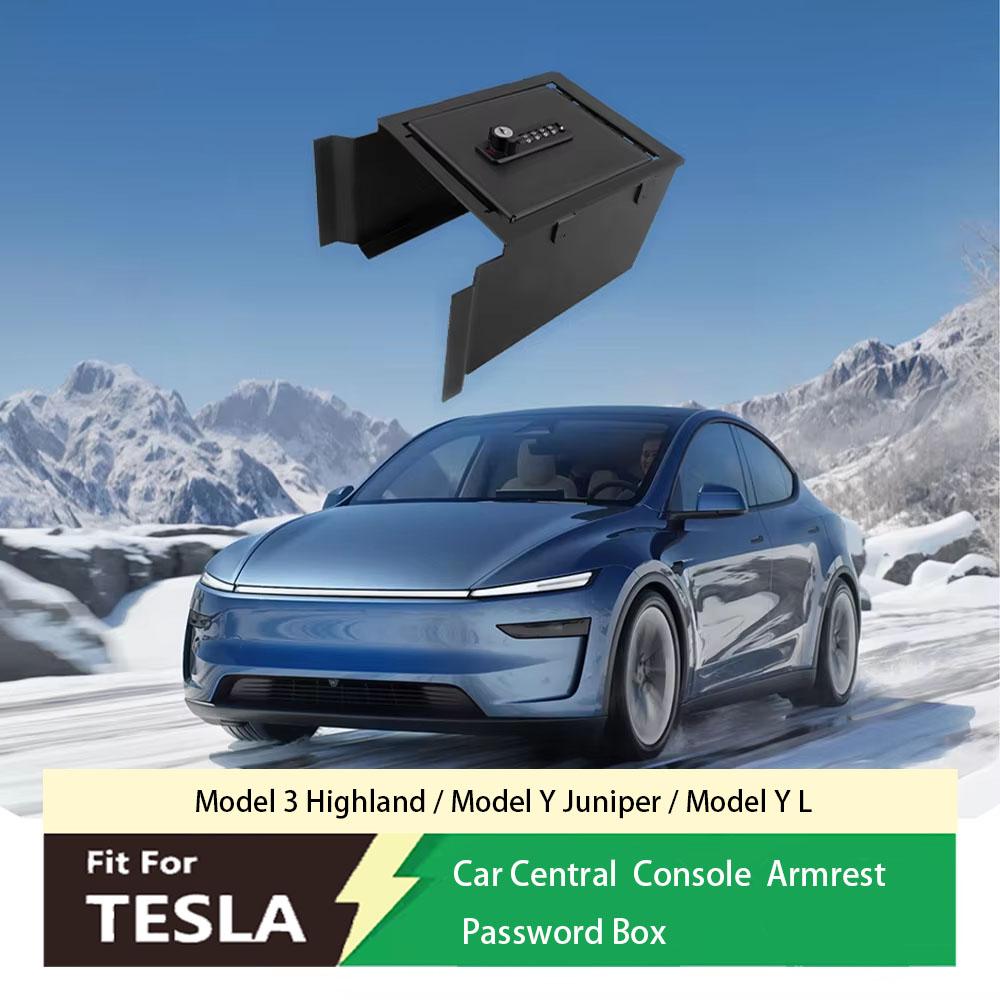 Passend für Tesla Model 3 Highland Model Y Juniper Model Y L 2025 Armlehne Passwort Aufbewahrungsbox Zubehör Mittelkonsole Schlossbox