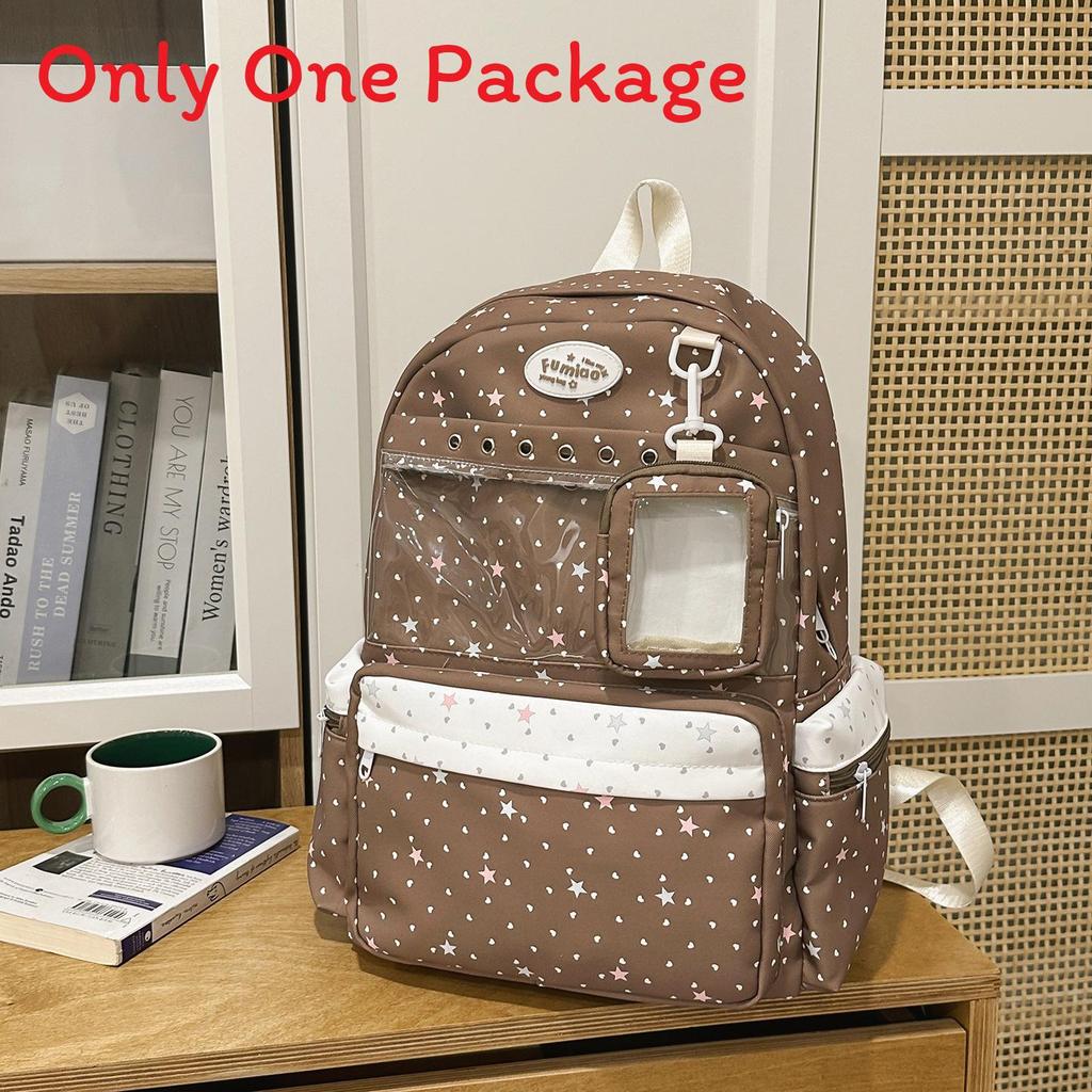 Anime Girl Double Shoulder Backpack For School With Nylon Material And Dot Pattern
