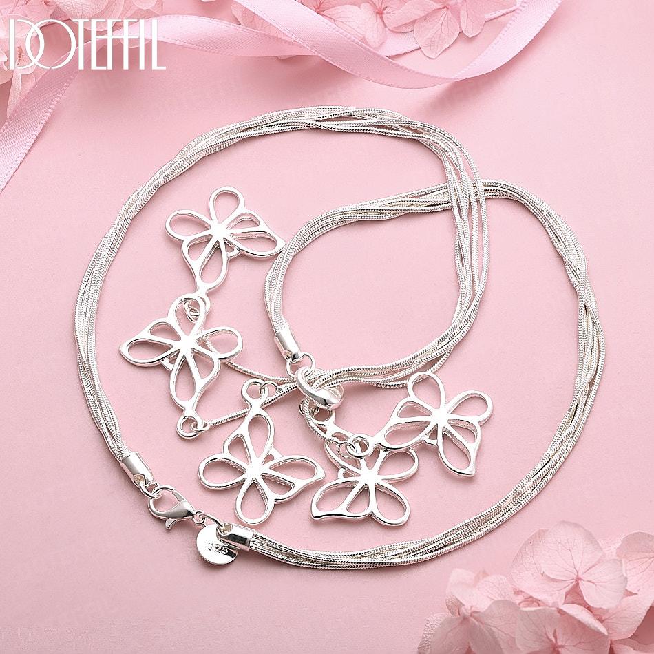 925 Sterling Silver Wedding Gift Jewelry Snake Chain Butterfly Necklace Fashion Jewelry