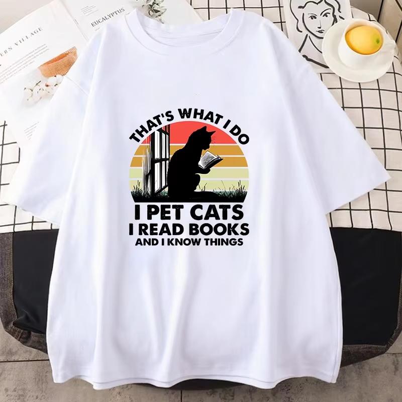 Hot Cats And Books Funny Unisex Unisex Tshirt Harajuku Print Fashion Short Sleeve Summer Casual Tshirt I Pet Cats I Read Books Top