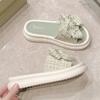 Fairy style with skirt slippers female outer wear 2025 summer new Internet celebrity fashion bow thick bottom sandals