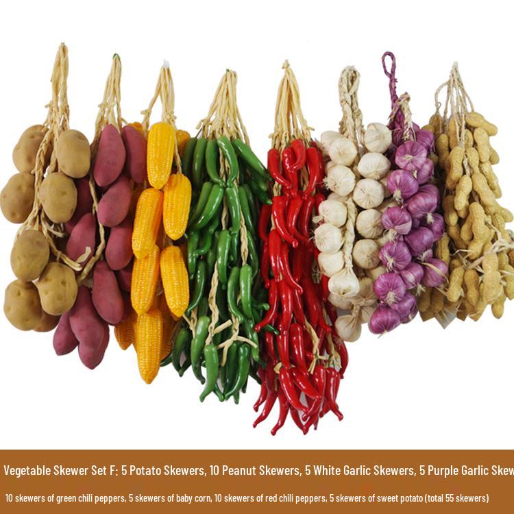 Brocheta Artificial de Chile Rojo, Ajo, Cacahuete y Maíz para Decoración de Fiesta de la Cosecha