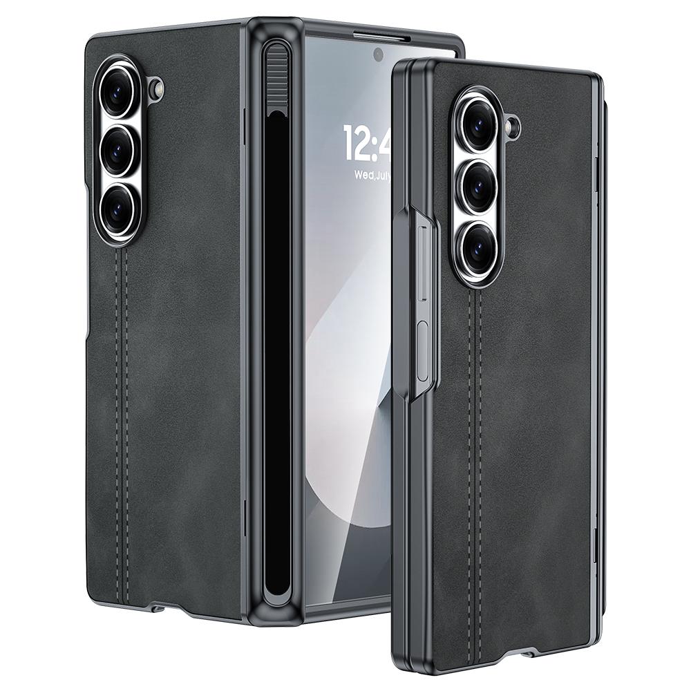Чехол для телефона Samsung Galaxy Z Fold 6 с держателем для S Pen, защитой шарнира и защитой экрана, из ПУ-кожи, матовый, цвет PC-Зеленый чёрный