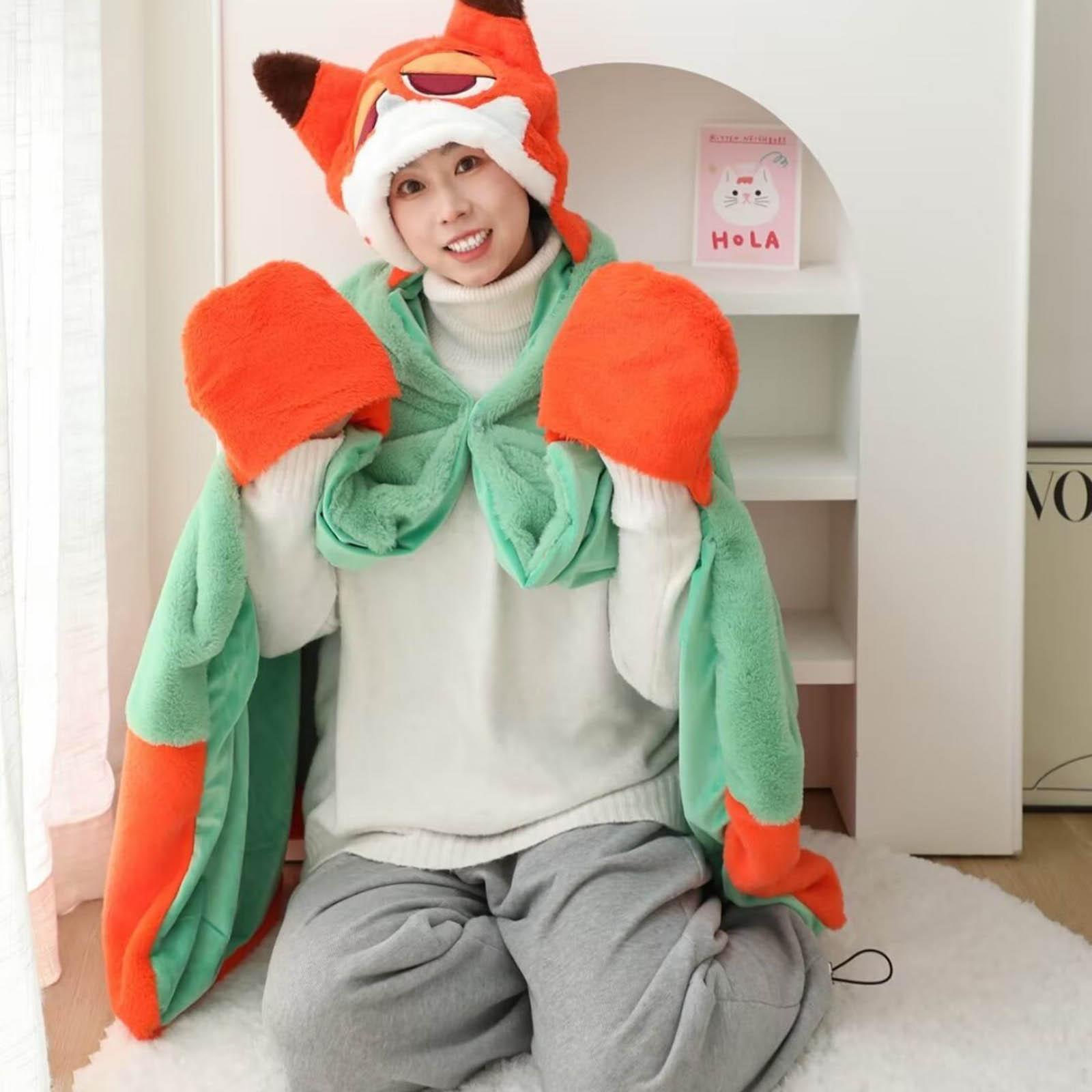 

Очаровательное мультяшное животное, плащ-одеяло с капюшоном для, студенческое одеяло для сна, одеяло для кондиционирования, толстое и теплое для изоляции. One Size зелёный