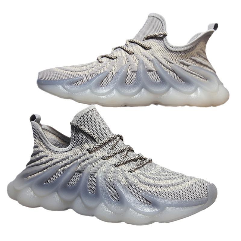 2024 Summer New Fly-woven Men's Shoes, Casual Breathable Student Sports Shoes, Fashionable Volcano Shoes, Trendy Coconut Shoes