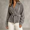 Giacca da Donna in Ecopelle con Collo a Revers e Cintura in Vita per Uso Quotidiano Casual