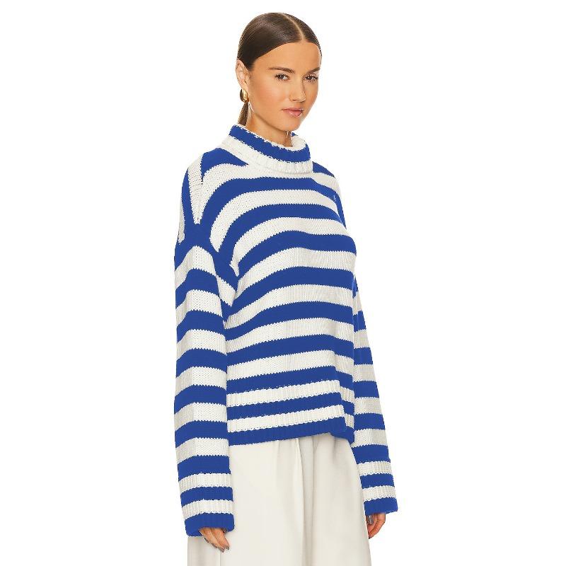 Comfortable Versatile Fashion High Neck Knitted Sweater Female Fall and Winter Loose Striped Long-sleeved Knit Sweater Sweater Coat Female