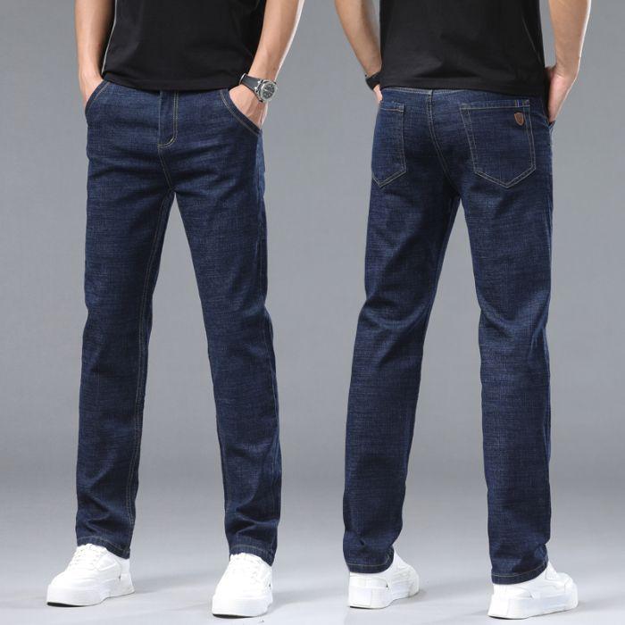 Men's Fashionable Stretch Straight-Leg Business Jeans: Durable Work Trousers