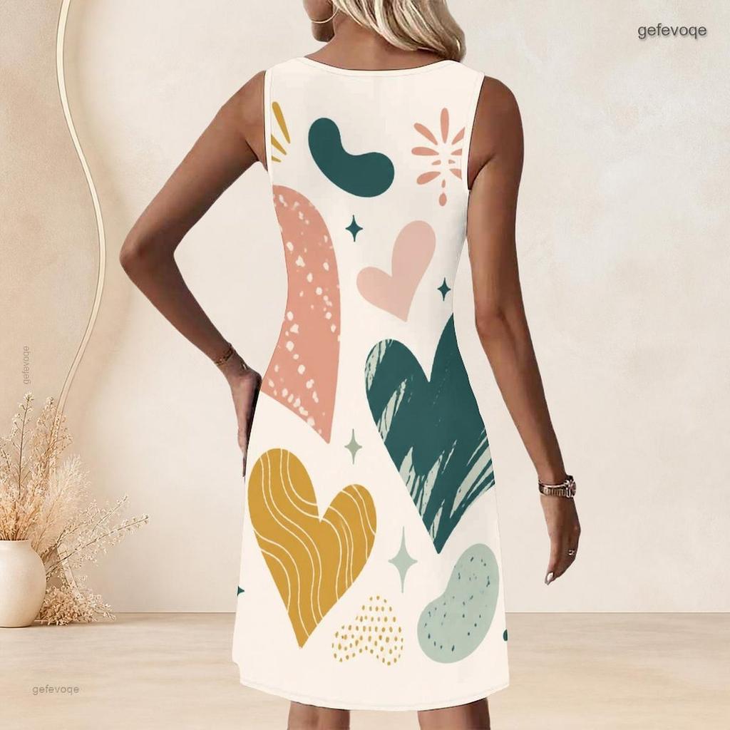 Plus Size Women Round Neck Sleeveless Tank Midi Dress Summer Daily Leisure Gown