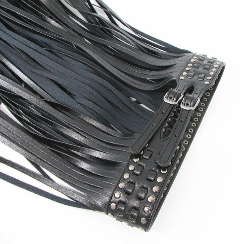 Cintura nera con fibbia a nappe lunghe - stringivita trendy borchiato da donna per abiti lunghi