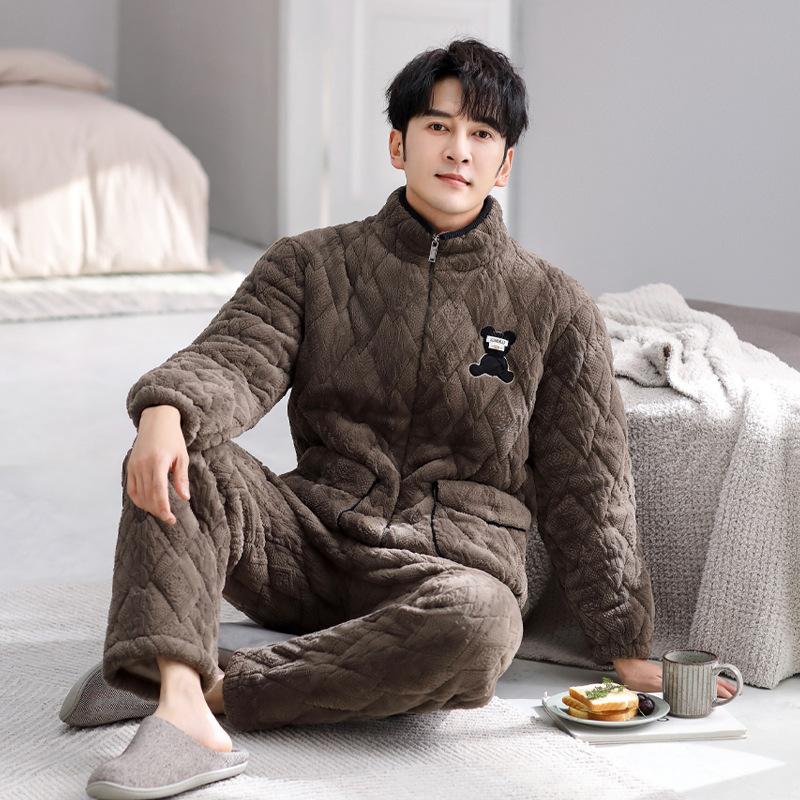 

Парная пижама зимняя женская коралловый флис мужская зимняя флис утолщенная трехслойная куртка с подкладкой водолазка комплект домашней одежды 3XL