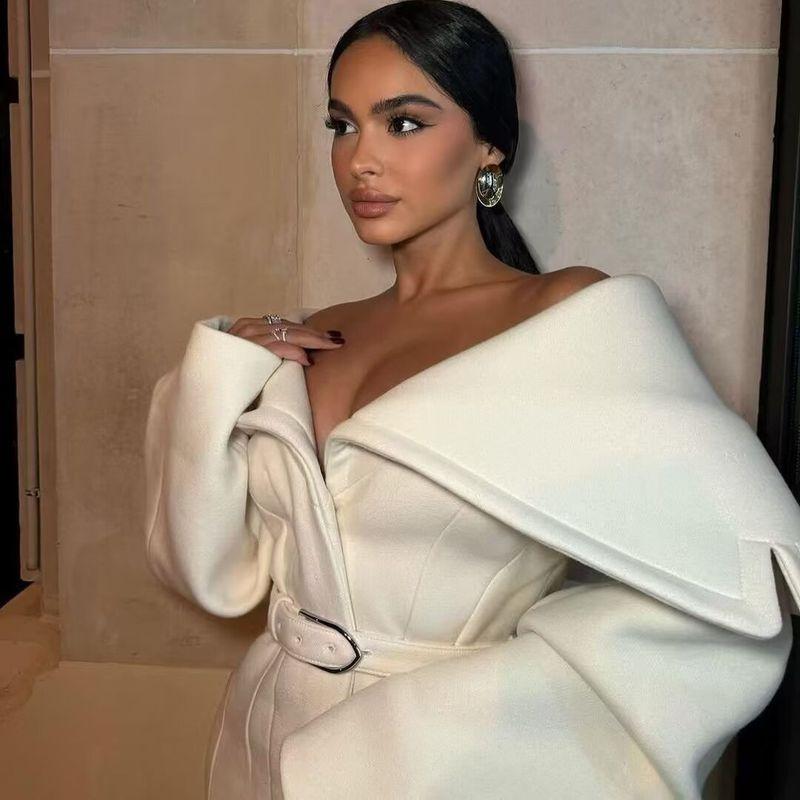 ZA Export New arrival women's clothing ZR Fashion Fall and winter Fashion Loose Easiest for match with belt lapel woolen coat