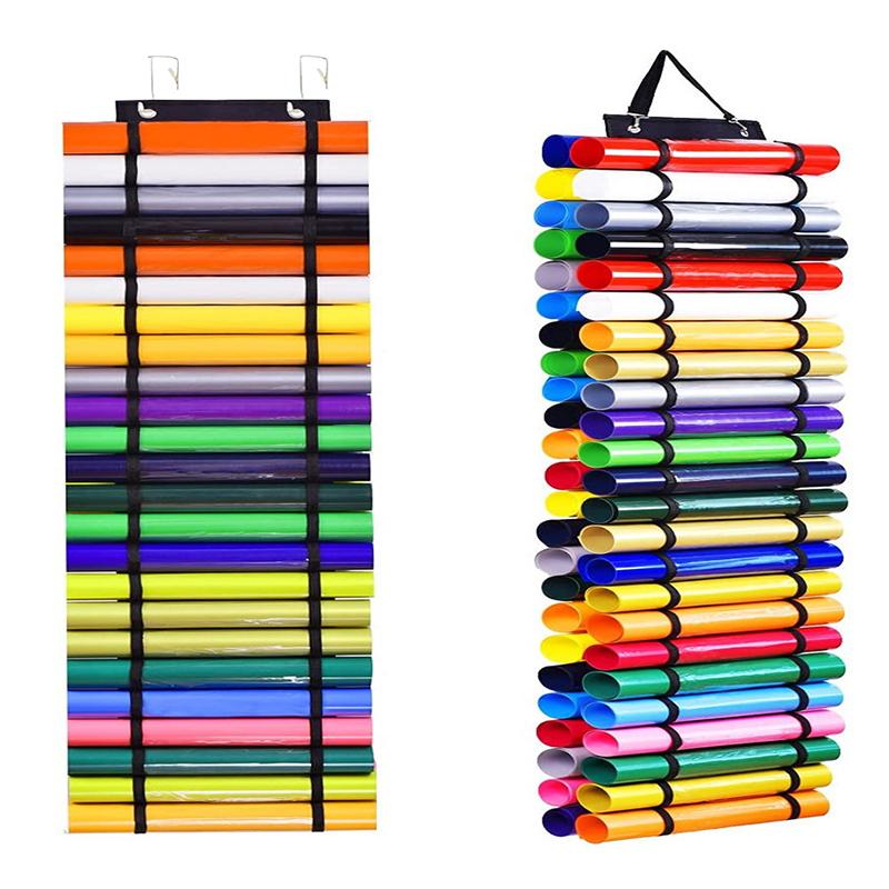 48Grid Vinyl Storage Holder Hanging Bag Rolls Vinyl Storage Rack Craft Vinyls Organizer Pocket Wall Mount Behind The Door Room