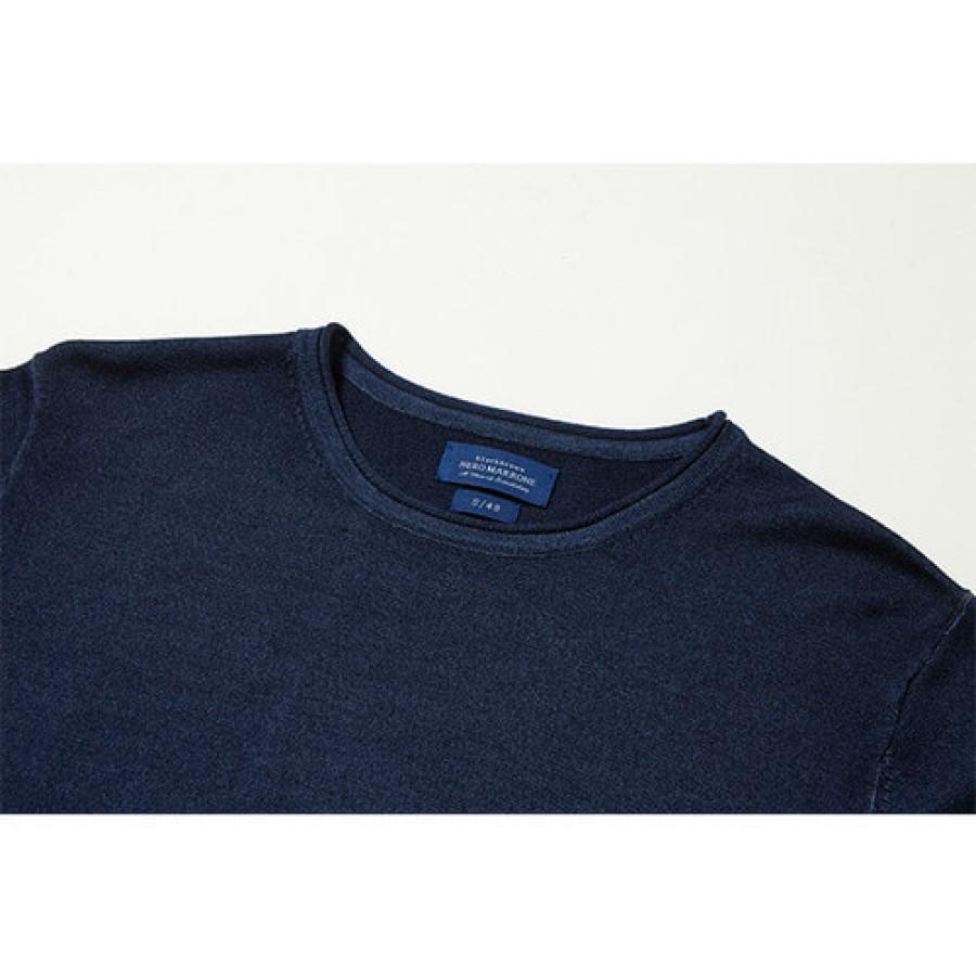 BLACKBROWN Wool Knit Crew Neck Garment Dyed Knit [Navy]