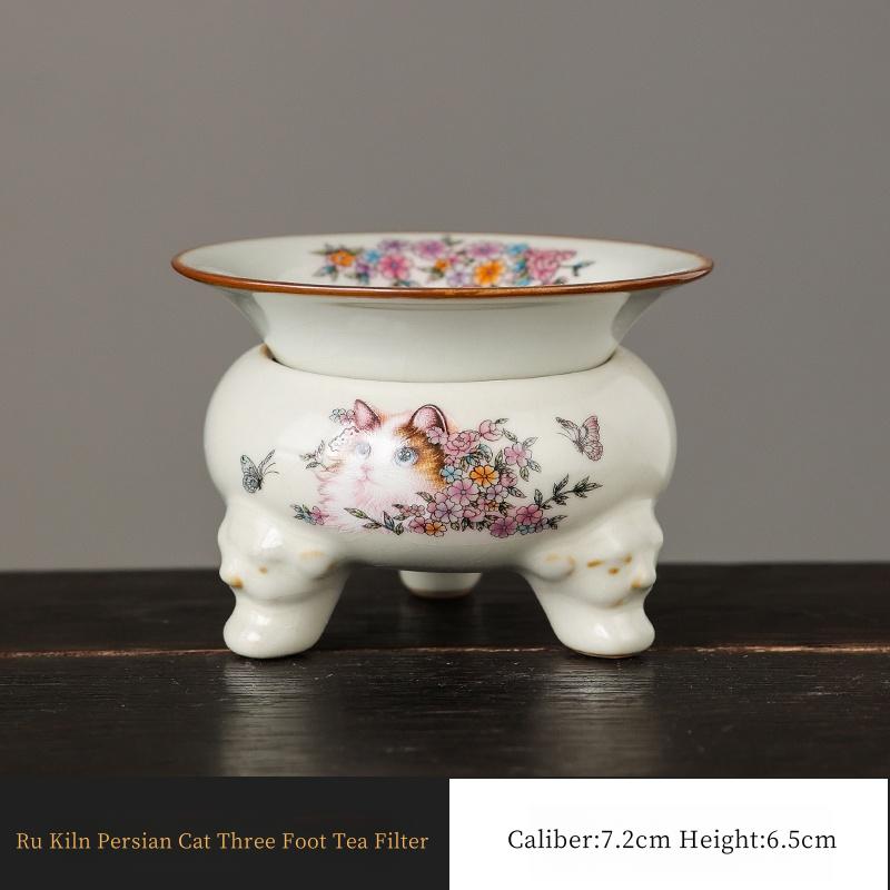 

Ru Kiln Persian Cat Three Feet Tea Filter Group Tea Leakage Net Household Ceramic High-end Exquisite Tea Ceremony Accessories