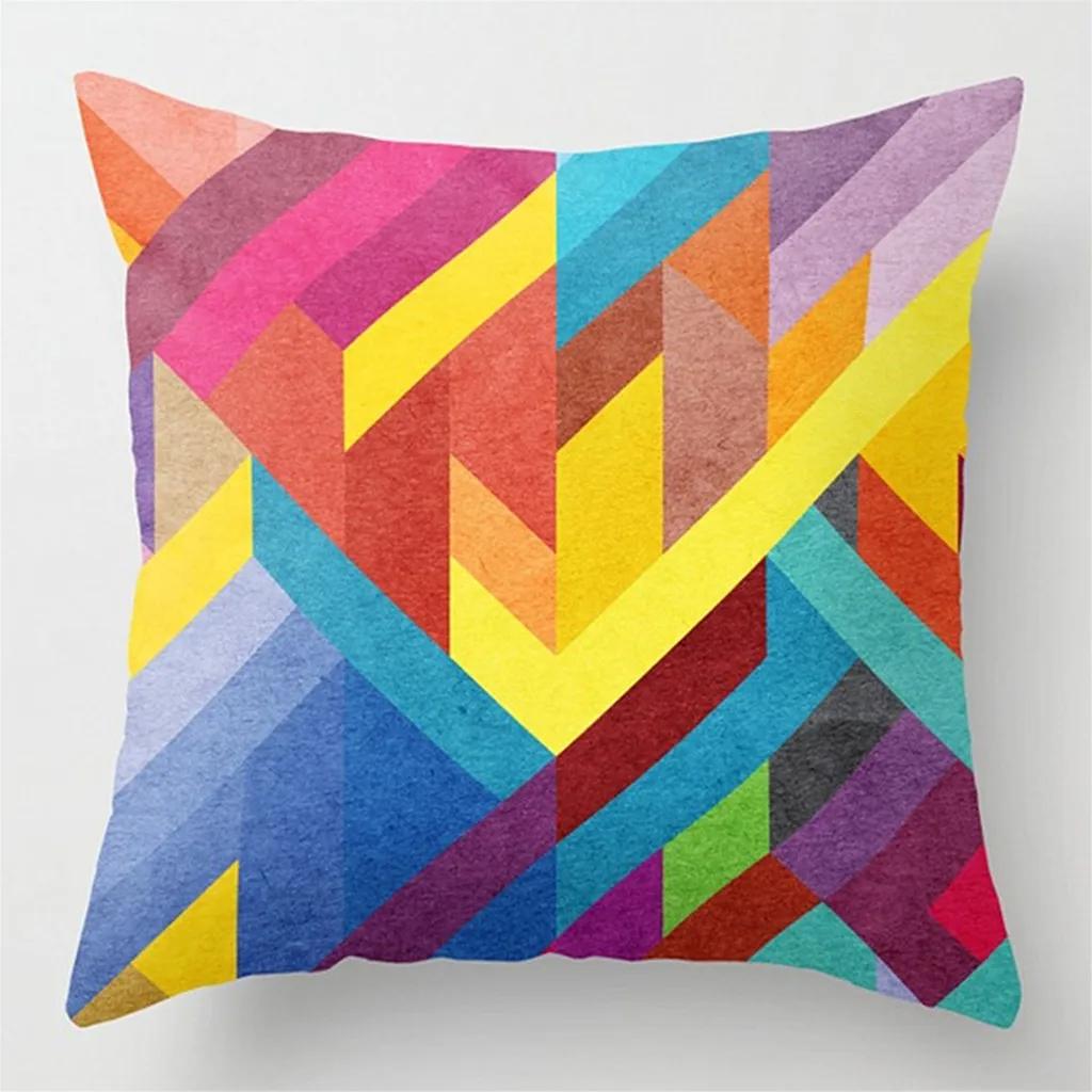 Rainbow Geometric Pillowcase Sofa Cushion Cover Home Bedding