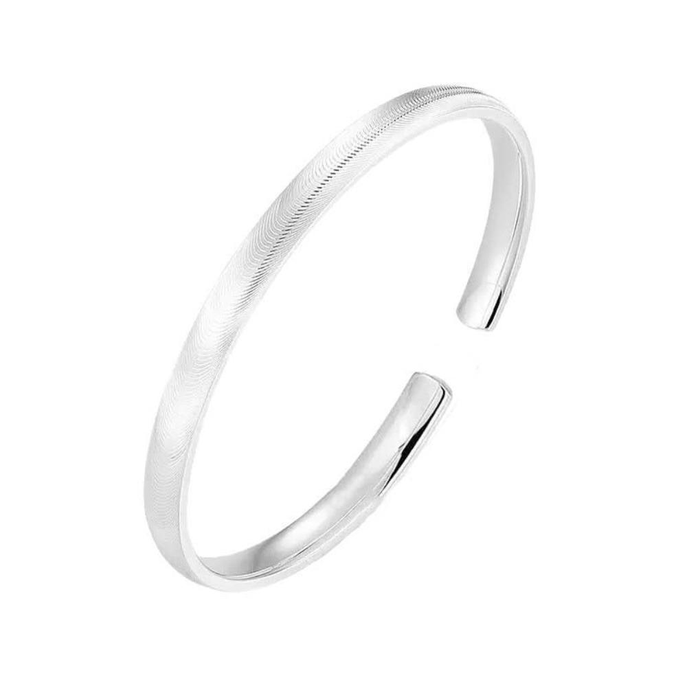Waterproof Opening Brushed Bangle with Ripple Pattern Silver Wrist Circle Cat's Eye Bracelet Women