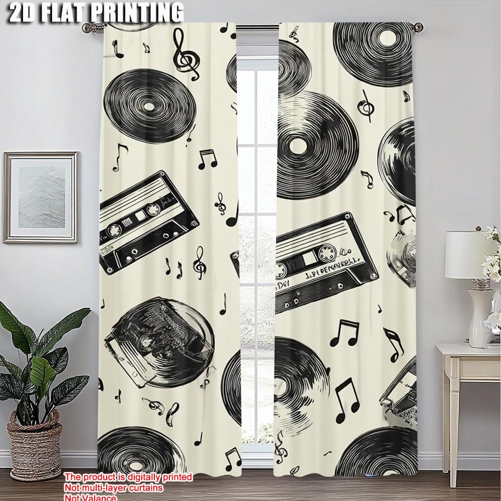 2 szt., druk płaski 2D Zasłony Rolety Nostalgia Muzyka Wszechstronna Tkanina (bez pręta) Użycie świąteczne do sypialni i różne
