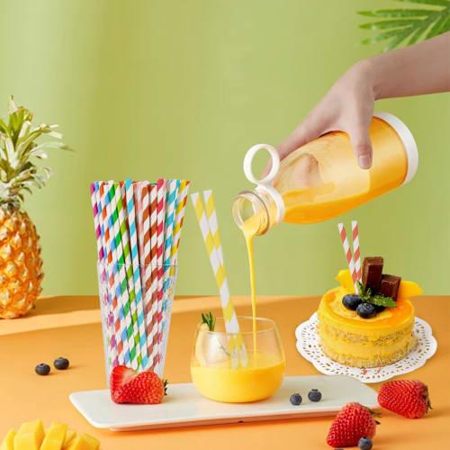 Pack of 100 Striped Paper Straws, Disposable, Cute, Colorful Paper Straws, Long Straws, Hygienic, Long-Lasting, Perfect for Juice, Cocktails, Smoothie
