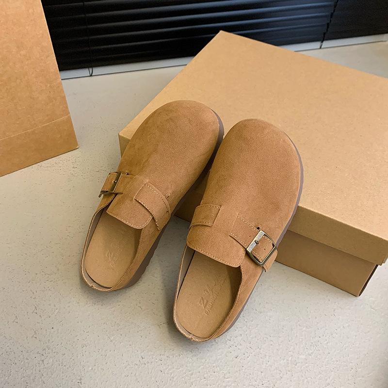 

thick-soled round head half slippers women s 2024 autumn new wear non-slip sports and leisure small height-increasing bag head slippers 40 верблюд